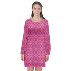 Background Texture Pattern Mandala Long Sleeve Chiffon Shift Dress 