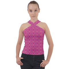 Background Texture Pattern Mandala Cross Neck Velour Top