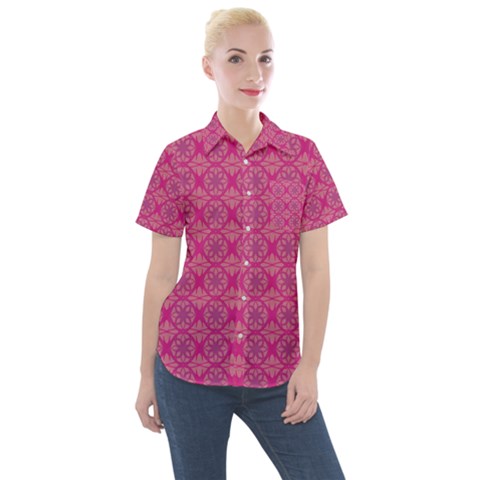 Background Texture Pattern Mandala Women s Short Sleeve Pocket Shirt by HermanTelo