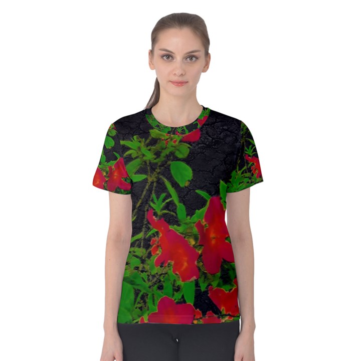 Dark Pop Art Floral Poster Women s Cotton Tee