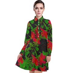 Dark Pop Art Floral Poster Long Sleeve Chiffon Shirt Dress