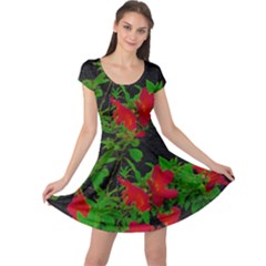 Dark Pop Art Floral Poster Cap Sleeve Dress