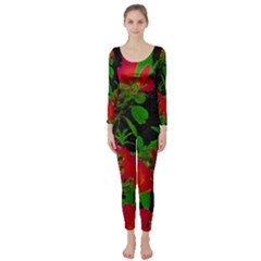 Dark Pop Art Floral Poster Long Sleeve Catsuit by dflcprintsclothing