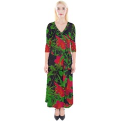 Dark Pop Art Floral Poster Quarter Sleeve Wrap Maxi Dress by dflcprintsclothing