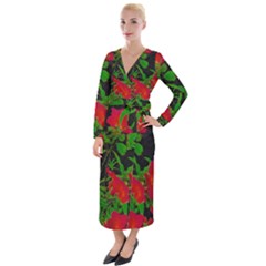 Dark Pop Art Floral Poster Velvet Maxi Wrap Dress