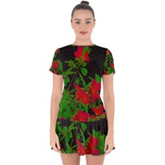 Dark Pop Art Floral Poster Drop Hem Mini Chiffon Dress by dflcprintsclothing