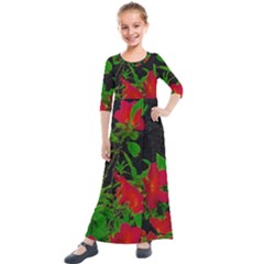 Dark Pop Art Floral Poster Kids  Quarter Sleeve Maxi Dress