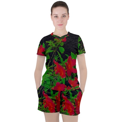 Dark Pop Art Floral Poster Women s Tee And Shorts Set by dflcprintsclothing