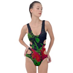 Dark Pop Art Floral Poster Side Cut Out Swimsuit