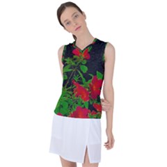 Dark Pop Art Floral Poster Women s Sleeveless Mesh Sports Top