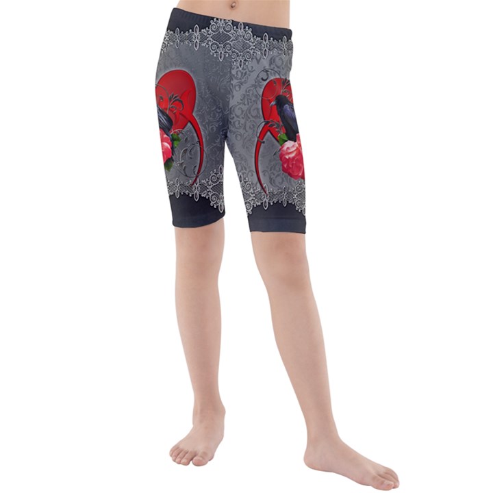 Wonderful Crow On A Heart Kids  Mid Length Swim Shorts