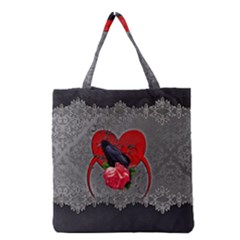 Wonderful Crow On A Heart Grocery Tote Bag by FantasyWorld7