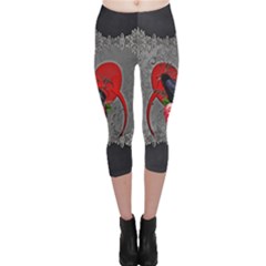 Wonderful Crow On A Heart Capri Leggings  by FantasyWorld7