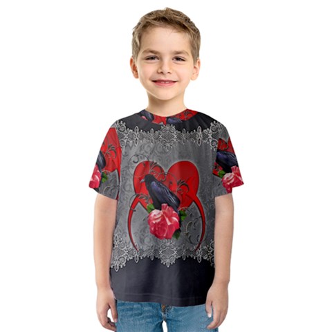 Wonderful Crow On A Heart Kids  Sport Mesh Tee by FantasyWorld7