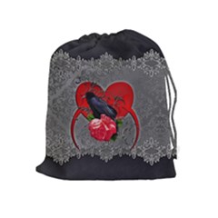 Wonderful Crow On A Heart Drawstring Pouch (xl) by FantasyWorld7