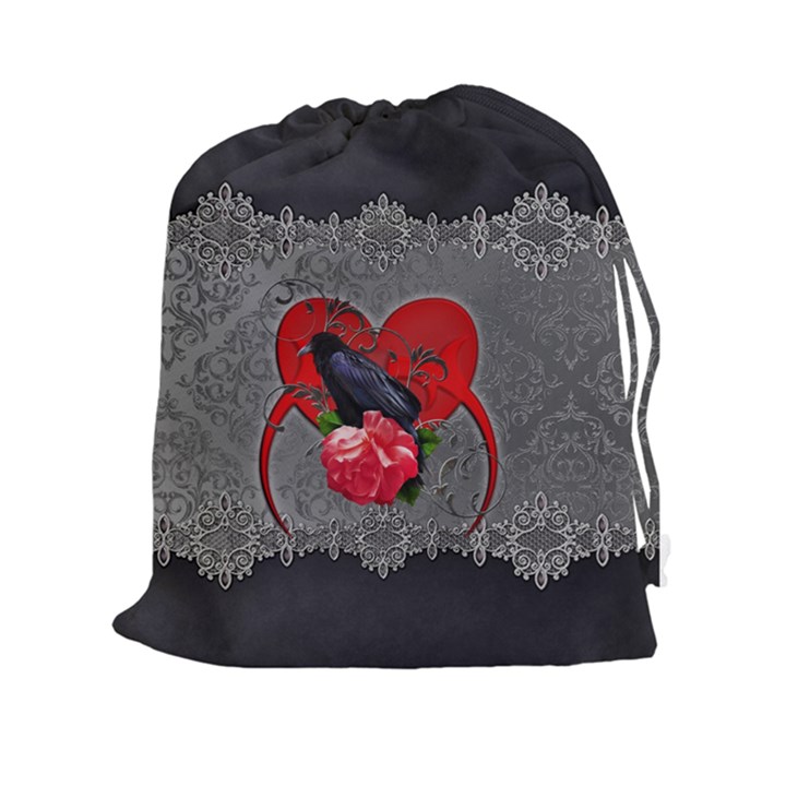 Wonderful Crow On A Heart Drawstring Pouch (2XL)