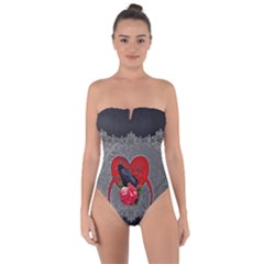 Wonderful Crow On A Heart Tie Back One Piece Swimsuit by FantasyWorld7