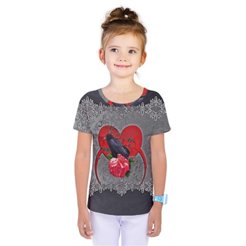 Wonderful Crow On A Heart Kids  One Piece Tee by FantasyWorld7