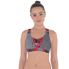 Wonderful Crow On A Heart Cross String Back Sports Bra by FantasyWorld7