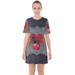 Wonderful Crow On A Heart Sixties Short Sleeve Mini Dress by FantasyWorld7