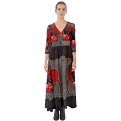 Wonderful Crow On A Heart Button Up Boho Maxi Dress by FantasyWorld7