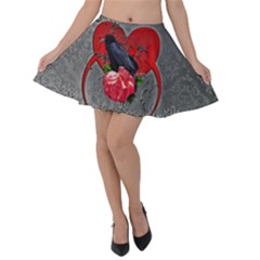 Wonderful Crow On A Heart Velvet Skater Skirt by FantasyWorld7