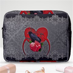 Wonderful Crow On A Heart Make Up Pouch (large) by FantasyWorld7