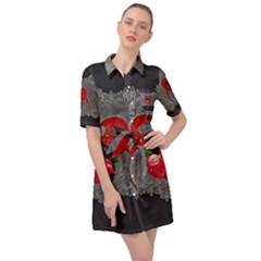 Wonderful Crow On A Heart Belted Shirt Dress by FantasyWorld7