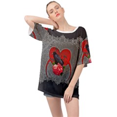 Wonderful Crow On A Heart Oversized Chiffon Top