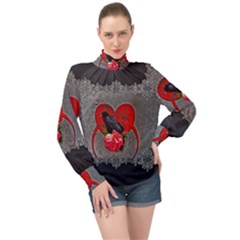 Wonderful Crow On A Heart High Neck Long Sleeve Chiffon Top by FantasyWorld7