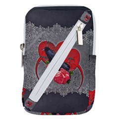 Wonderful Crow On A Heart Belt Pouch Bag (large)