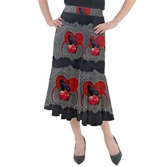 Wonderful Crow On A Heart Midi Mermaid Skirt