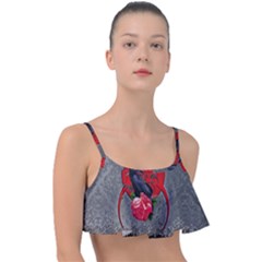 Wonderful Crow On A Heart Frill Bikini Top