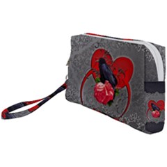 Wonderful Crow On A Heart Wristlet Pouch Bag (small) by FantasyWorld7