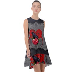 Wonderful Crow On A Heart Frill Swing Dress