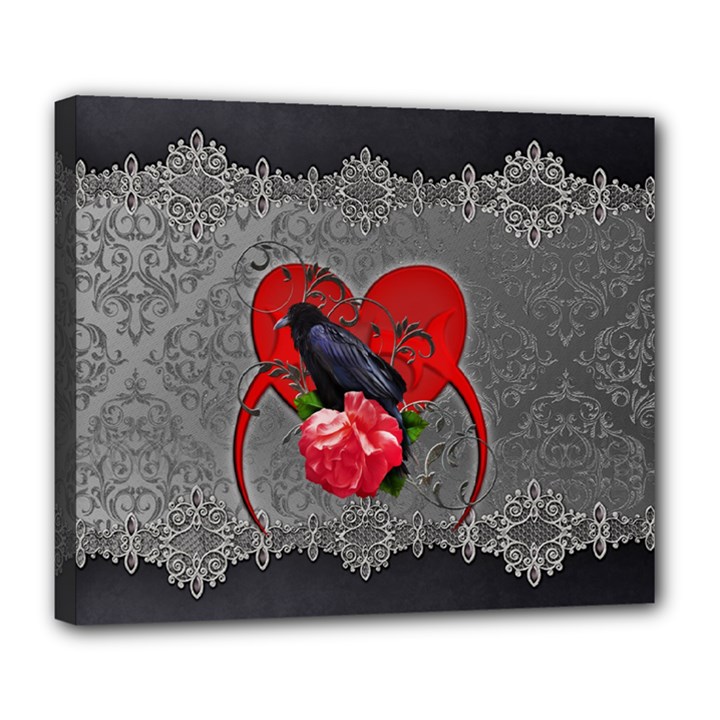 Wonderful Crow On A Heart Deluxe Canvas 24  x 20  (Stretched)