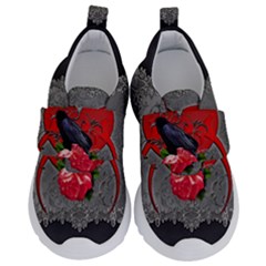 Wonderful Crow On A Heart Kids  Velcro No Lace Shoes by FantasyWorld7