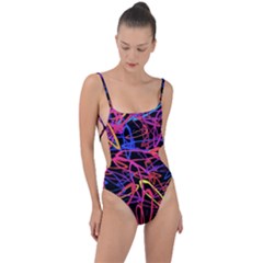 Abstrait Neon Colors Tie Strap One Piece Swimsuit