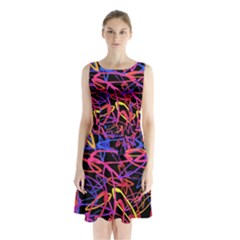 Abstrait Neon Colors Sleeveless Waist Tie Chiffon Dress by kcreatif