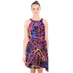 Abstrait Neon Colors Halter Collar Waist Tie Chiffon Dress by kcreatif