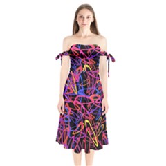 Abstrait Neon Colors Shoulder Tie Bardot Midi Dress by kcreatif