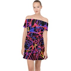 Abstrait Neon Colors Off Shoulder Chiffon Dress by kcreatif