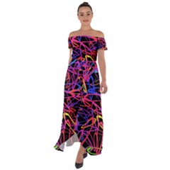 Abstrait Neon Colors Off Shoulder Open Front Chiffon Dress