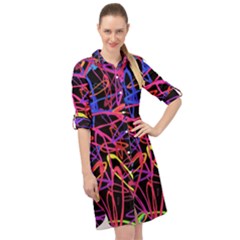 Abstrait Neon Colors Long Sleeve Mini Shirt Dress