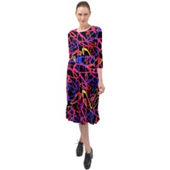 Abstrait Neon Colors Ruffle End Midi Chiffon Dress by kcreatif