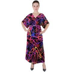 Abstrait Neon Colors V-neck Boho Style Maxi Dress