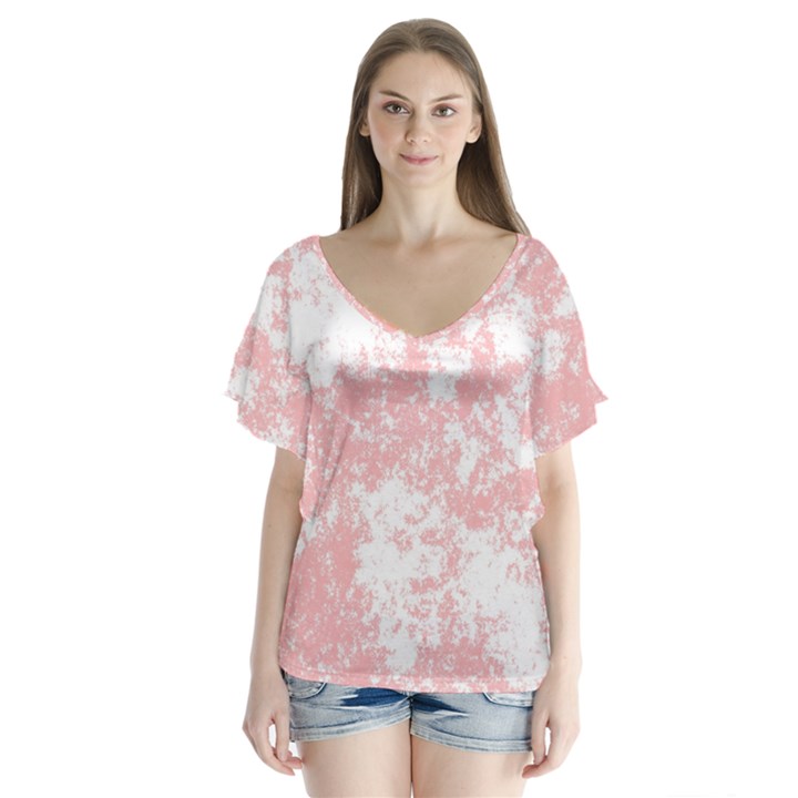 Degrade Rose/Blanc V-Neck Flutter Sleeve Top