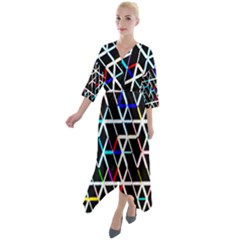 Abstrait Neon Quarter Sleeve Wrap Front Maxi Dress