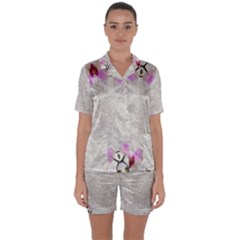 Orchidées Fleurs Abstrait Satin Short Sleeve Pyjamas Set by kcreatif