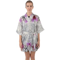 Orchidées Fleurs Abstrait Half Sleeve Satin Kimono  by kcreatif